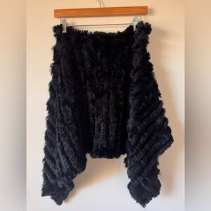 Luxurious Black Faux Fur Triangle Shawl Wrap Size M/L
